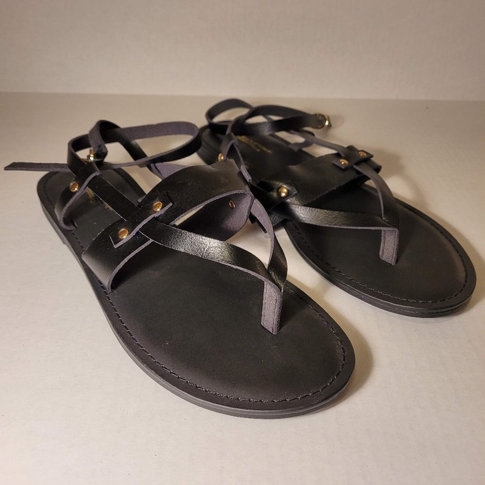 AE Black Strappy Sandals with Gold Details